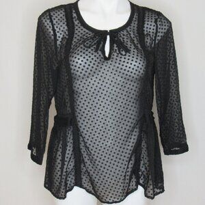 Anthropologie Vanessa Virginia Black Sheer Swiss Dot Manette Blouse Women's 8